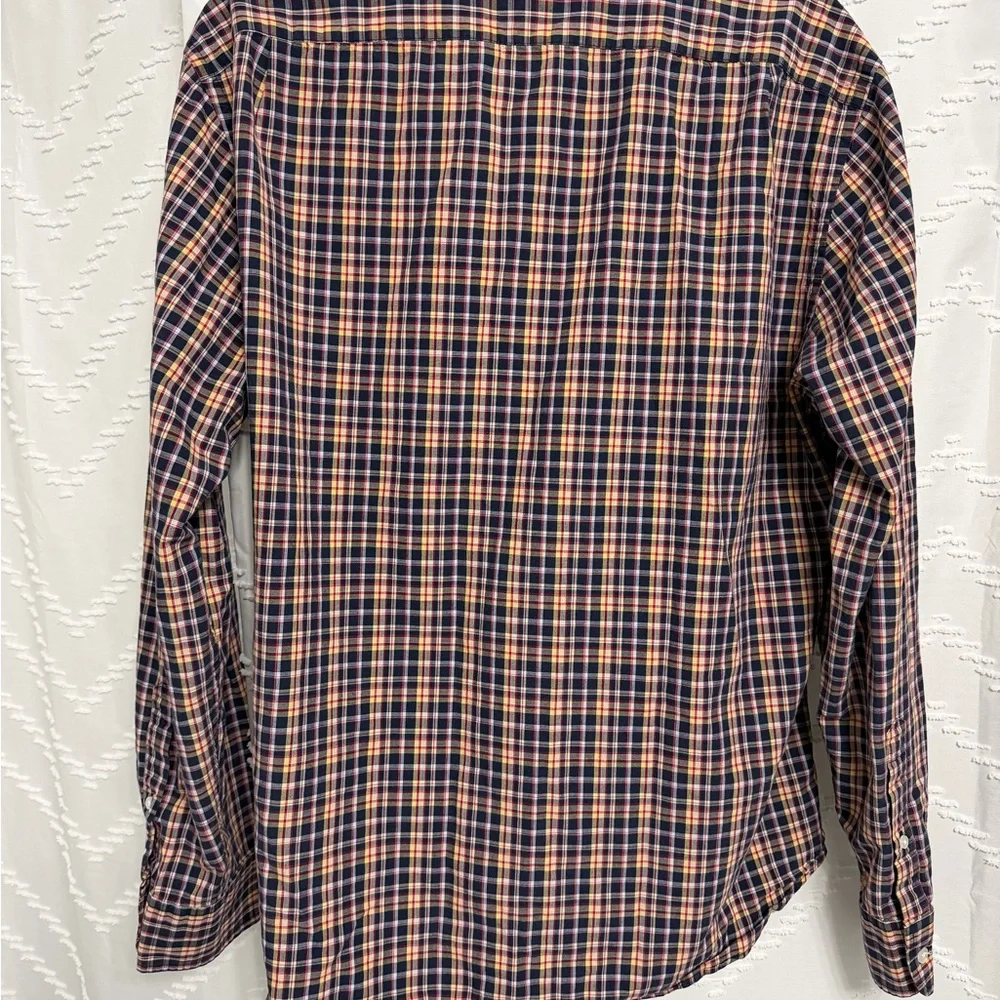 J. Crew Men's Casual Button Down Shirt Black Yellow Red Plaid Slim Fit Preppy XL